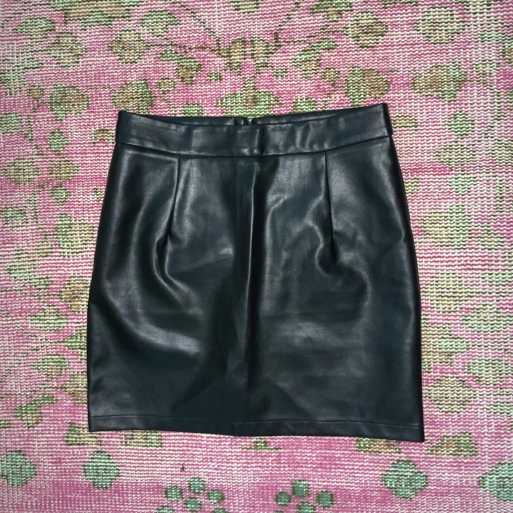 Black leather mini skirt